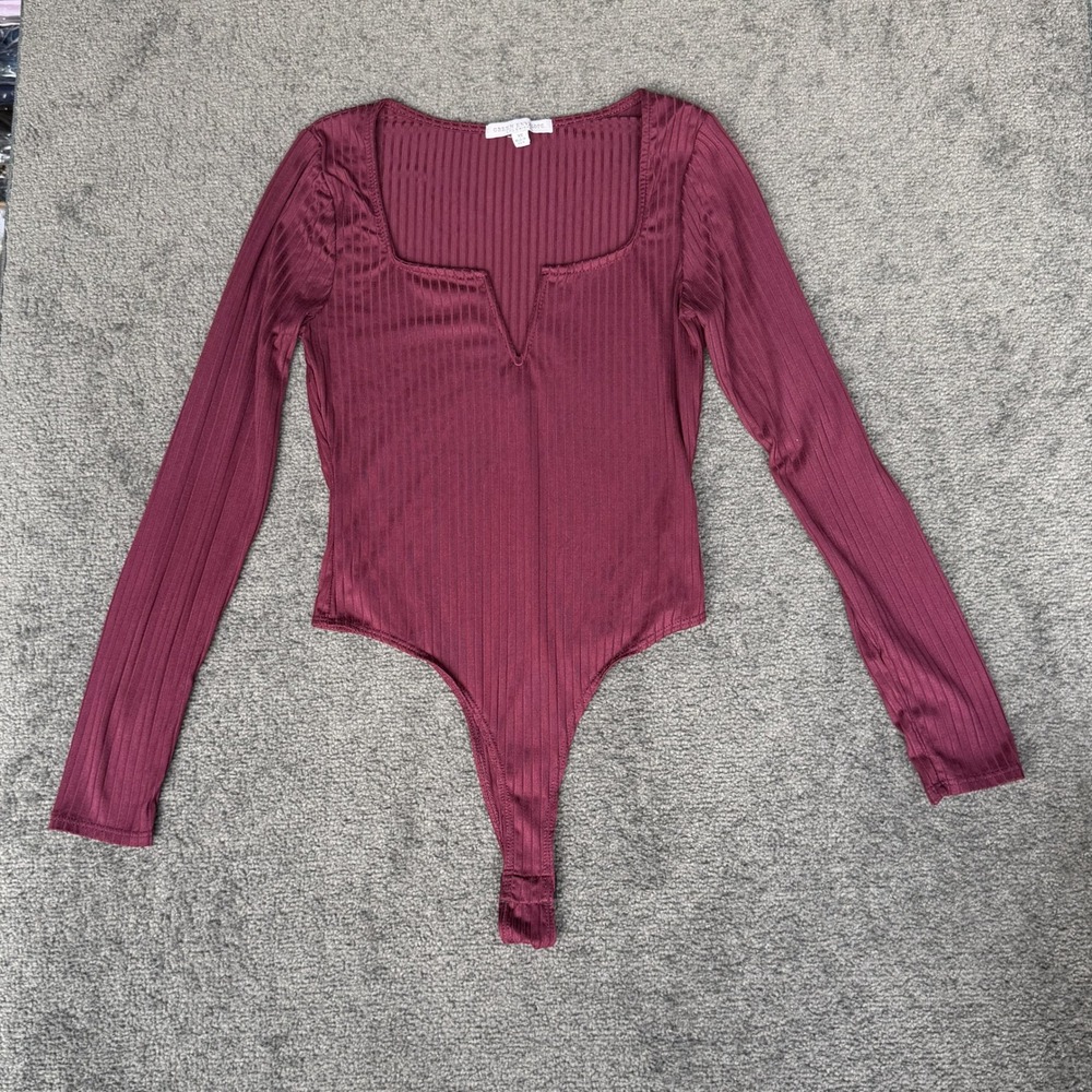 Green Envelope Los Angeles Ribbed Long Sleeve Bodysuit Burgundy XS Made in USA